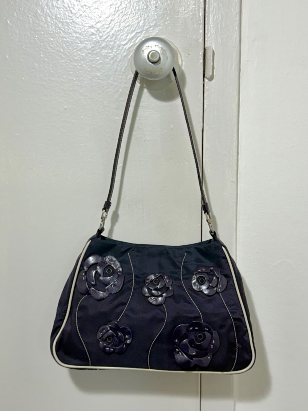 Vintage PRADA Tessuto Nylon Fiori Flower Shoulder Bag